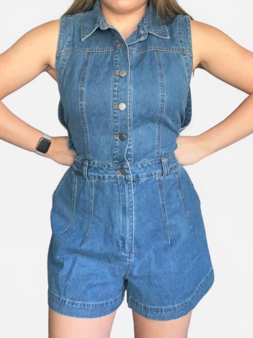 Lulu's Blue Denim Button-Front Romper - Picture 1 of 5